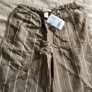 H&M Brown and White Striped Wide Leg Pants